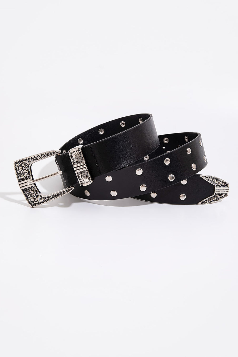 White Smoke Double Row Studded PU Leather Belt Sentient Beauty Fashions *Accessories