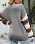 Light Slate Gray Color Block V-Neck Dropped Shoulder Sweater Sentient Beauty Fashions Apparel & Accessories