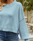 Dark Gray Round Neck Lantern Sleeve Sweater