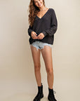 Gray Kori America Distressed V-Neck Sweater Sentient Beauty Fashions Apparel & Accessories