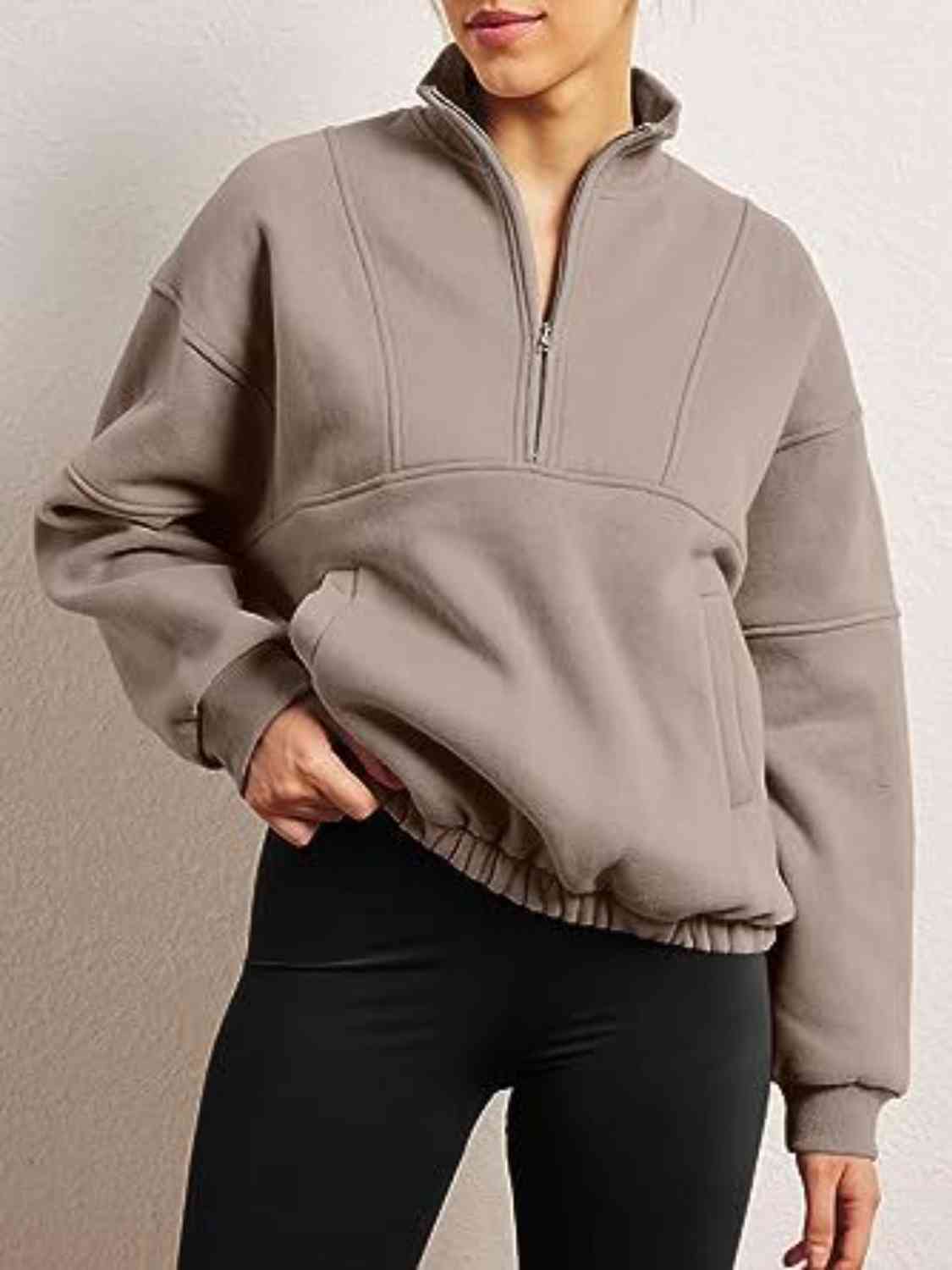 Rosy Brown Half-Zip Long Sleeve Sweatshirt