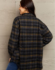 Dark Gray Ninexis Full Size Plaid Collared Neck Button-Down Long Sleeve Jacket Sentient Beauty Fashions jackets