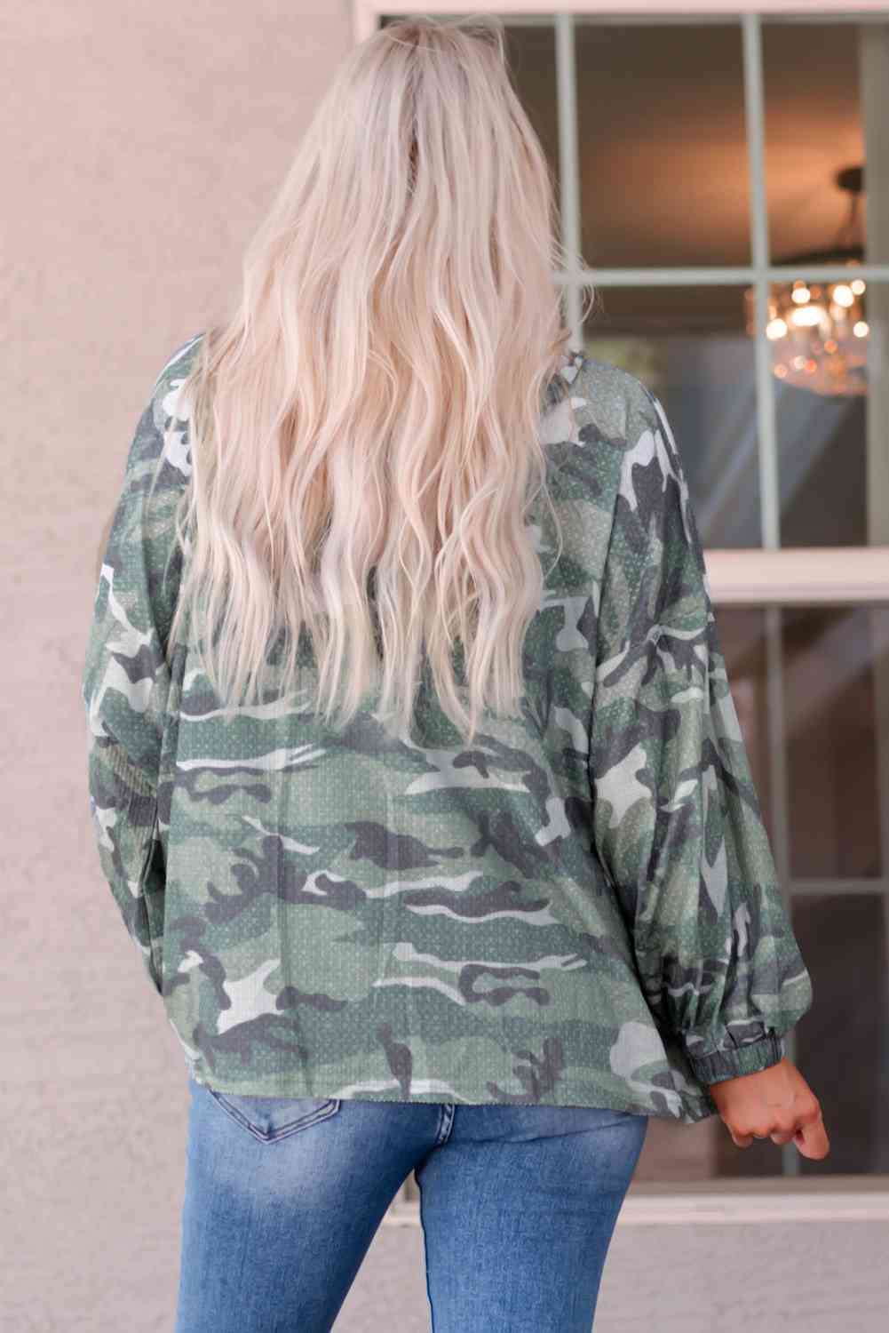 Dark Gray Camouflage Buttoned Dropped Shoulder Hoodie Sentient Beauty Fashions Apparel &amp; Accessories