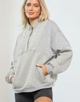 Light Gray Half Zip Dropped Shoulder Sweatshirt Sentient Beauty Fashions Apparel & Accessories