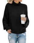 Gray Turtleneck Dropped Shoulder Sweater