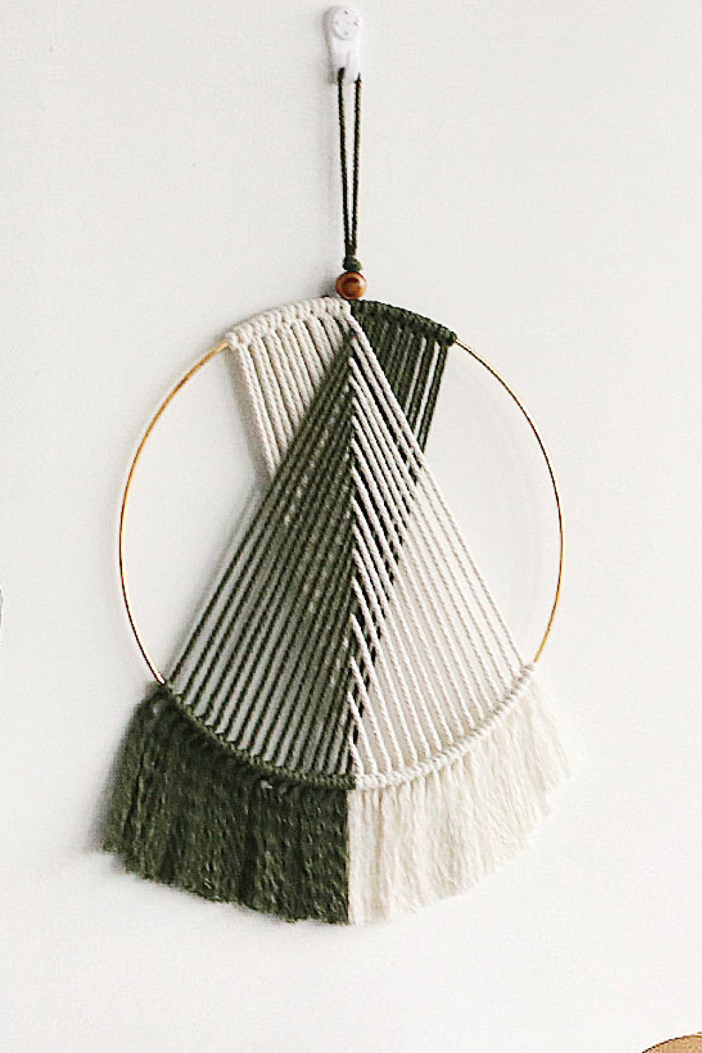 Beige Contrast Fringe Round Macrame Wall Hanging Sentient Beauty Fashions Home Decor