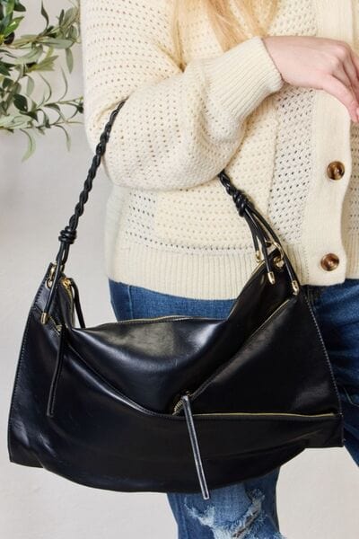 Black SHOMICO Zipper Detail Shoulder Bag with Pouch