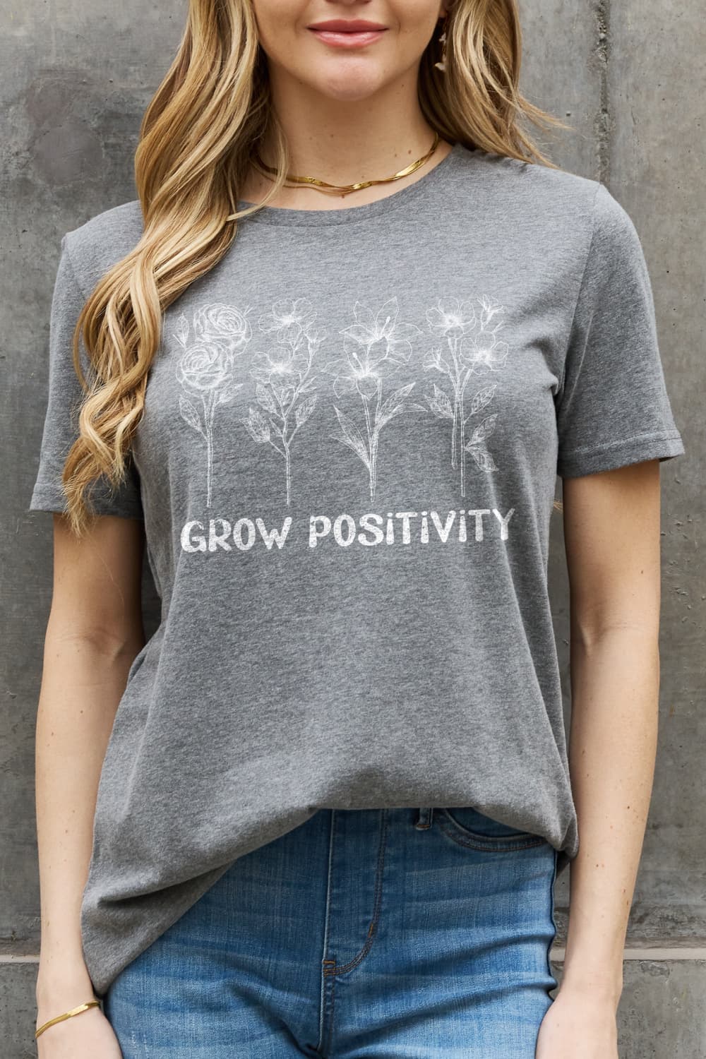 Light Slate Gray Simply Love GROW POSITIVITY Graphic Cotton Tee