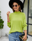 Dark Sea Green Mock Neck Dropped Shoulder Long Sleeve Sweater