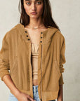 Dark Khaki Waffle-Knit Dropped Shoulder Hooded Jacket Sentient Beauty Fashions Apparel & Accessories