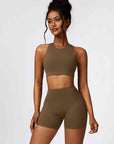 Dark Olive Green Cutout Cropped Sport Tank and Shorts Set Sentient Beauty Fashions Apparel & Accessories