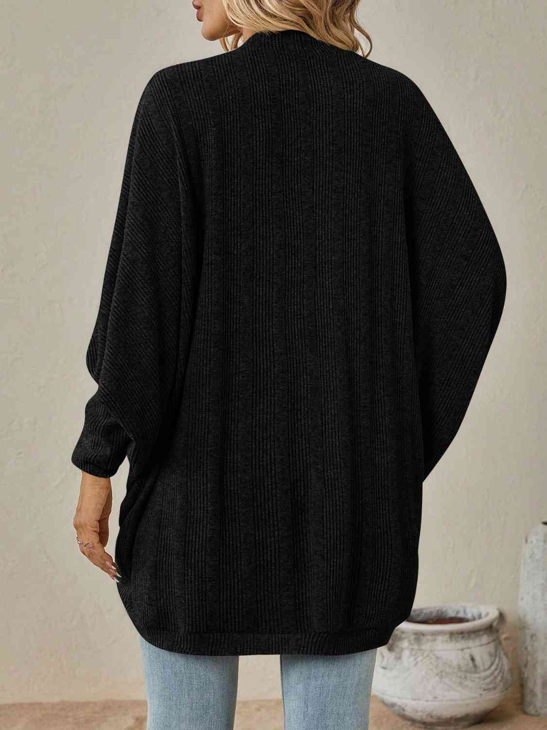 Dark Gray Open Front  Dropped Shoulder Cardigan Sentient Beauty Fashions Apparel & Accessories