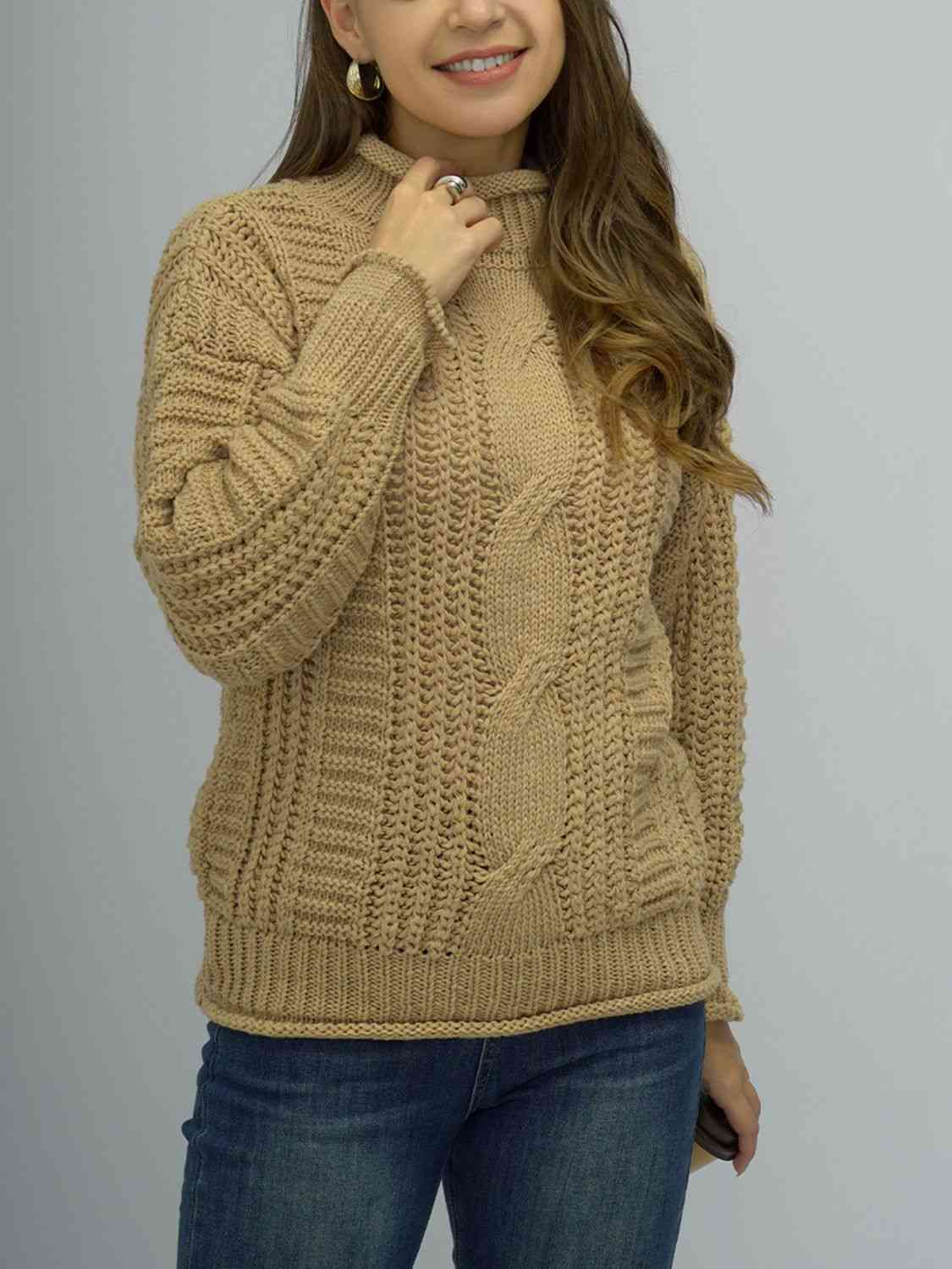 Rosy Brown Cable-Knit Mock Neck Sweater Sentient Beauty Fashions Apparel &amp; Accessories