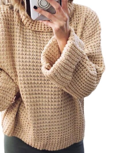 Rosy Brown Waffle-Knit Turtleneck Round Neck Sweater Sentient Beauty Fashions Apparel &amp; Accessories
