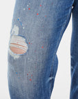 Dim Gray BAYEAS Full Size High Waist Distressed Paint Splatter Pattern Jeans Sentient Beauty Fashions Apparel & Accessories
