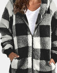 Light Gray Plaid Zip Up Hooded Jacket with Pockets Sentient Beauty Fashions Apparel & Accessories