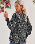 Black Printed V-Neck Lantern Sleeve Blouse Sentient Beauty Fashions Apparel & Accessories