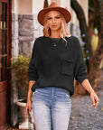 Dark Slate Gray Round Neck Sweater with Pocket