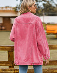 Rosy Brown Collared Neck Denim Jacket With Pockets Sentient Beauty Fashions Apparel & Accessories