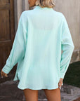 Light Steel Blue Textured Button Up Dropped Shoulder Shirt Sentient Beauty Fashions Apparel & Accessories
