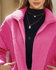 Pale Violet Red Zip-Up Collared Neck Jacket Sentient Beauty Fashions Apparel & Accessories