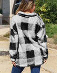 Gray Plaid Button Up Collared Neck Jacket Sentient Beauty Fashions Apparel & Accessories