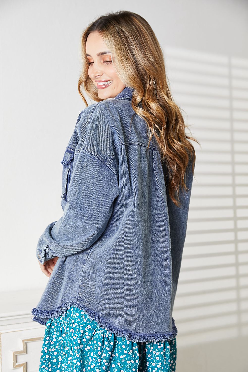 Light Gray HEYSON Full Size Mineral-Washed Button-Down Denim Jacket Sentient Beauty Fashions Apparel &amp; Accessories