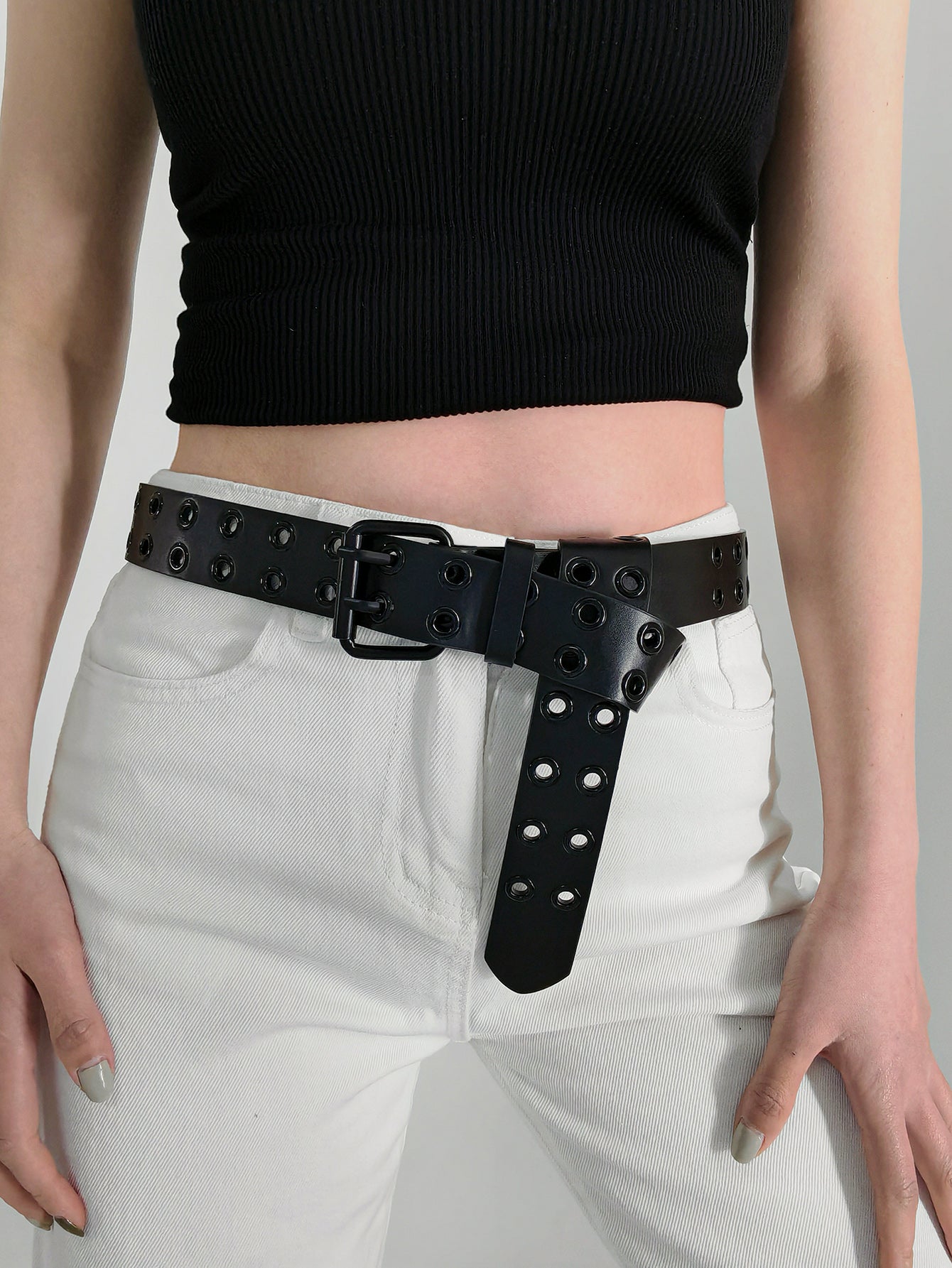 Dark Gray Grommet PU Leather Belt Sentient Beauty Fashions *Accessories