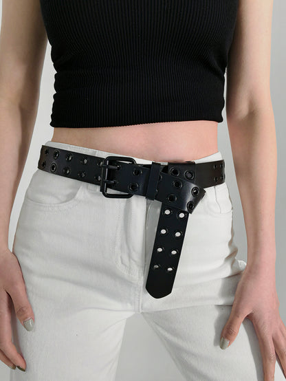 Dark Gray Grommet PU Leather Belt