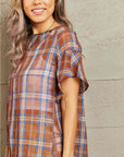 Rosy Brown Petal Dew For You Short Sleeve Plaid Top Sentient Beauty Fashions Tops