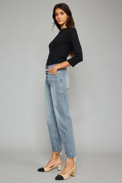 Gray Kancan High Waist Raw Hem Cropped Wide Leg Jeans Sentient Beauty Fashions