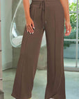 Dim Gray Drawstring Wide Leg Pants with Pockets Sentient Beauty Fashions Apparel & Accessories