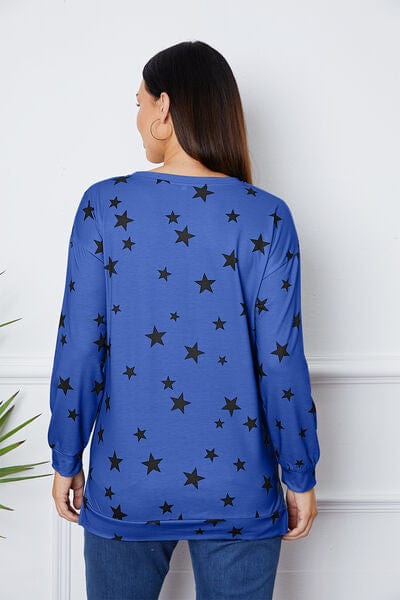 Light Gray Star Print Round Neck Dropped Shoulder Sweatshirt