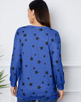 Light Gray Star Print Round Neck Dropped Shoulder Sweatshirt