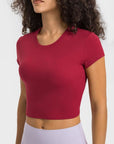 Brown Round Neck Short Sleeve Cropped Sports T-Shirt