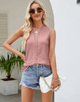 Gray Eyelet Lace Detail V-Neck Tank