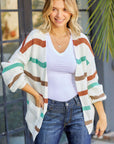 Gray Striped Open Front Dropped Shoulder Cardigan Sentient Beauty Fashions Apparel & Accessories