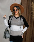 Dark Slate Gray Eyelet Color Block Hooded Sweater Sentient Beauty Fashions Apparel & Accessories