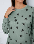 Light Slate Gray Star Print Round Neck Dropped Shoulder Sweatshirt