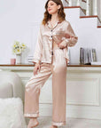 Light Gray Lapel Collar Long Sleeve Top and Pants Pajama Set Sentient Beauty Fashions Apparel & Accessories