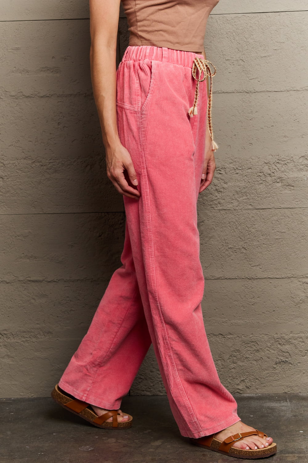 Dim Gray POL  Leap Of Faith Corduroy Straight Fit Pants in Neon Pink Sentient Beauty Fashions Apparel &amp; Accessories