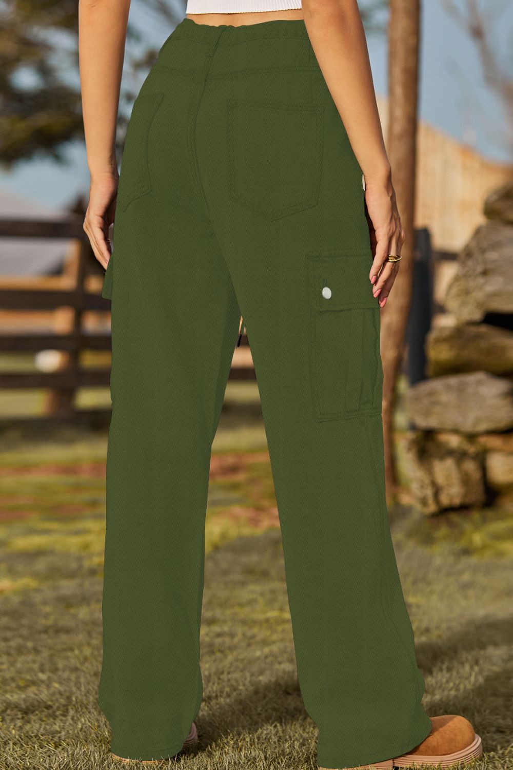 Dark Olive Green Loose Fit Drawstring Jeans with Pocket Sentient Beauty Fashions Apparel &amp; Accessories