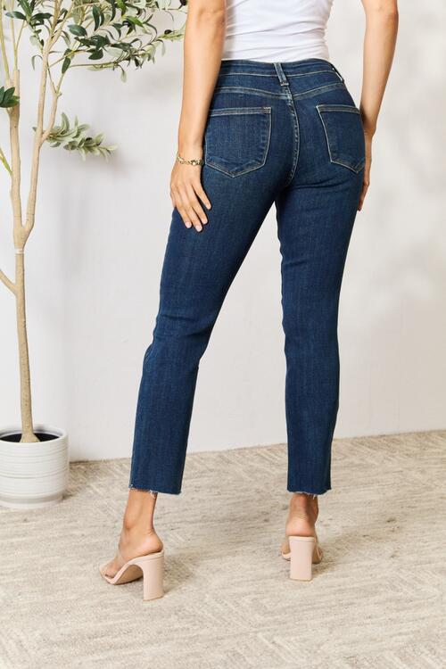 Light Gray BAYEAS Full Size Raw Hem Straight Jeans Sentient Beauty Fashions Apparel &amp; Accessories