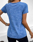 Steel Blue Heathered V-Neck Short Sleeve T-Shirt