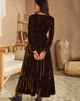 Rosy Brown Ruffled V-Neck Long Sleeve Dress Sentient Beauty Fashions Dresses