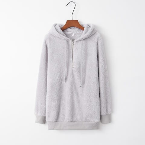 Lavender Quarter-Zip Drawstring Teddy Hoodie