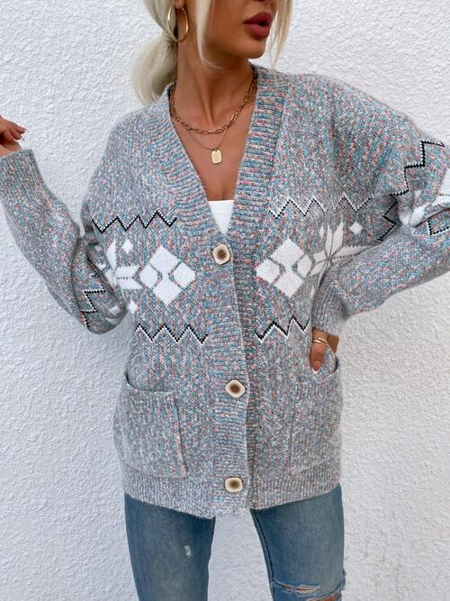Gray Heathered Pocketed Button Up Cardigan Sentient Beauty Fashions Apparel &amp; Accessories