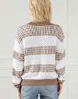 Light Gray Striped Round Neck Long Sleeve Knit Top Sentient Beauty Fashions Apparel & Accessories