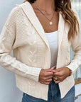 Gray Cable-Knit Dropped Shoulder Hooded Cardigan