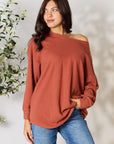 Gray BOMBOM Drop Shoulder Long Sleeve Blouse with Pockets Sentient Beauty Fashions Apparel & Accessories